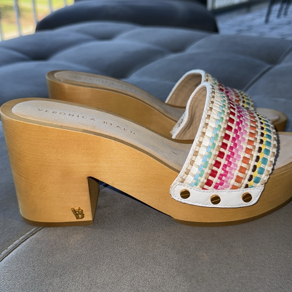 NWT, Veronica Beard woven sandals with wooden heel - Picture 3 of 12